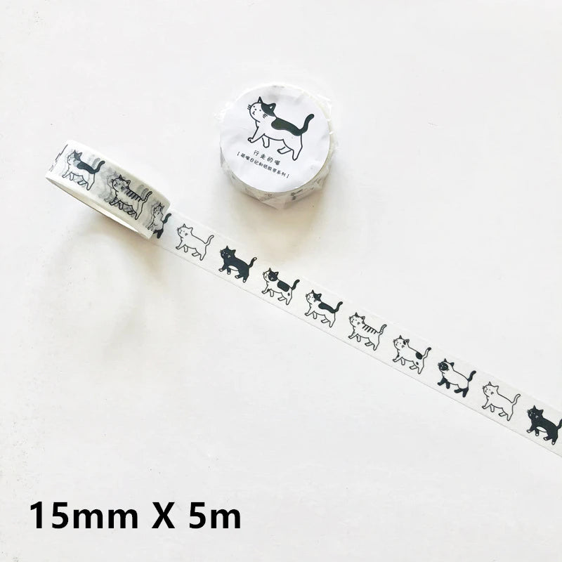 Cute Cat Washi Tape Roll - 5m Adhesive Scrapbooking Label Tape