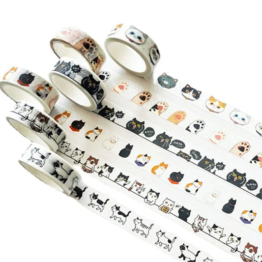 Cute Cat Washi Tape Roll - 5m Adhesive Scrapbooking Label Tape