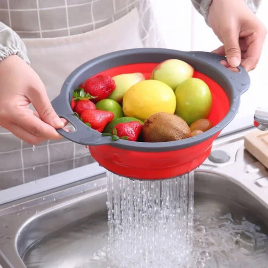 Collapsible Silicone Drain Basket and Vegetable Colander