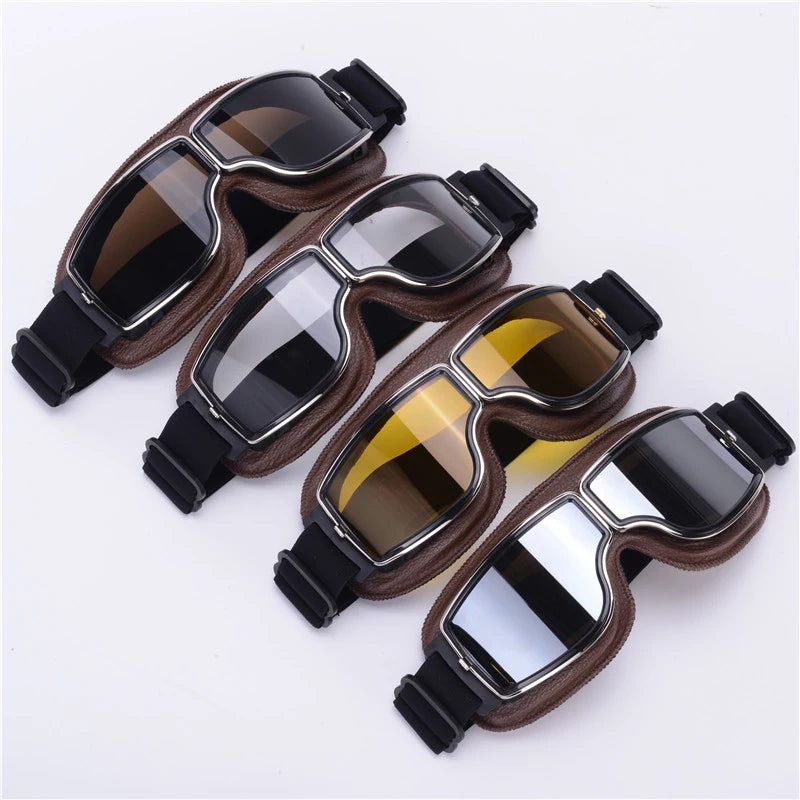 Retro Windproof Motorcycle Helmet Glasses - Brown