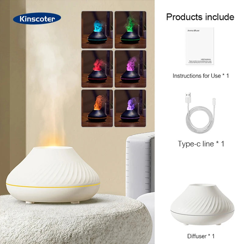 Volcanic Aroma Diffuser - 130ML USB Humidifier with Flame Light
