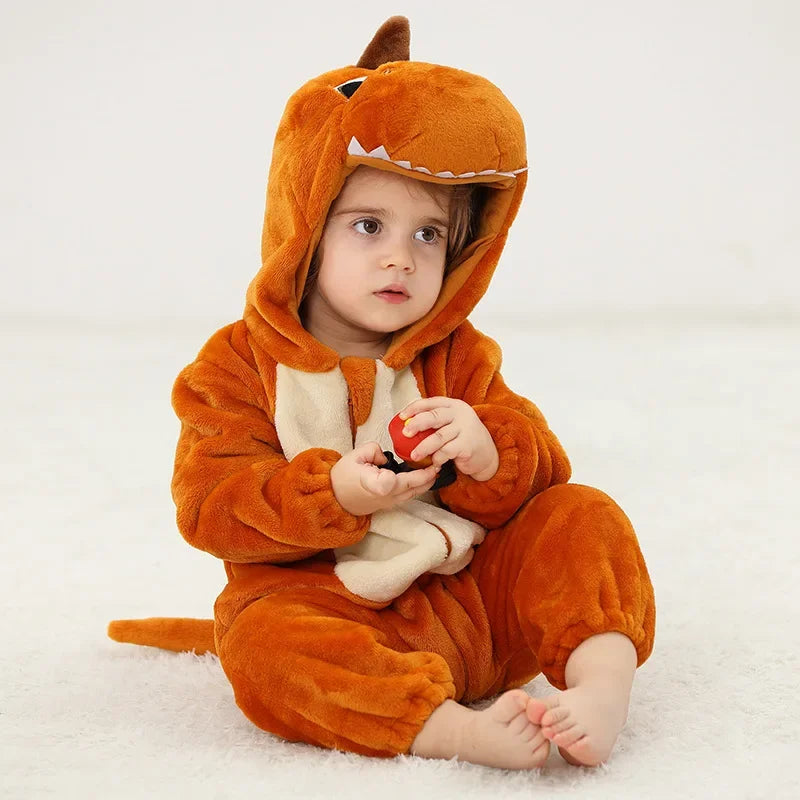 Winter Lion Kigurumi Baby Romper with Hooded Design
