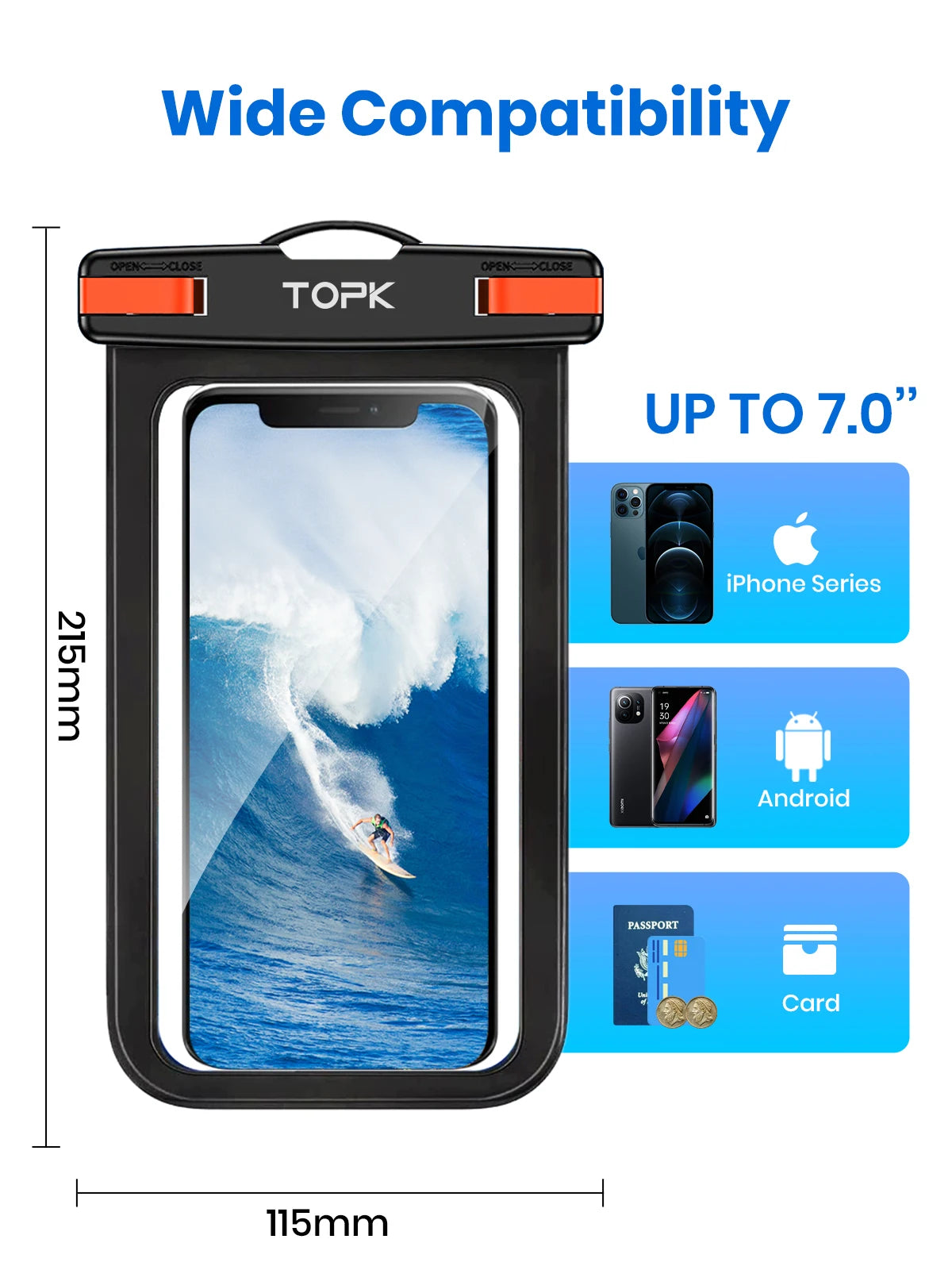 TOPK E01 IPX8 Waterproof Phone Pouch with Lanyard