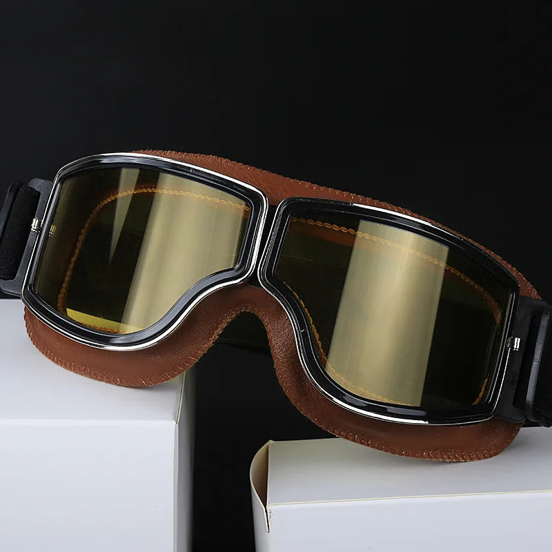 Retro Windproof Motorcycle Helmet Glasses - Brown