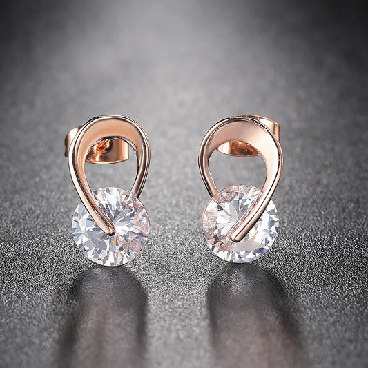 Cubic Zirconia Stud Earrings in Rose Gold or Silver Tone