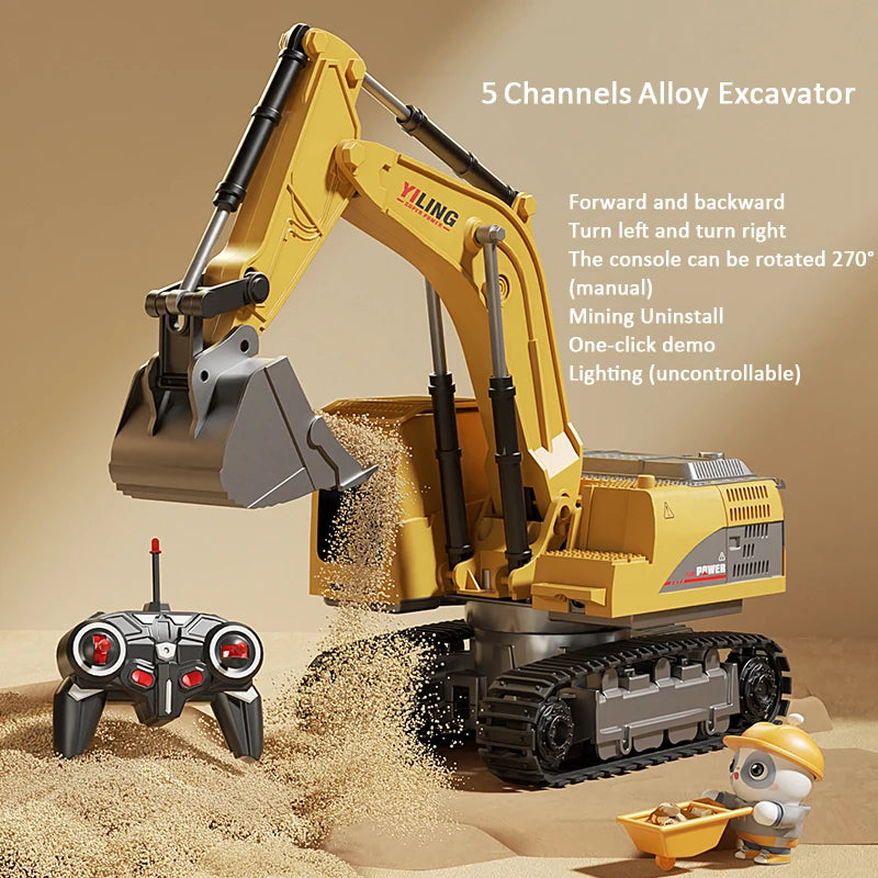 Alloy RC Excavator Toy Car - Lights and Sound Engineering Vehicle