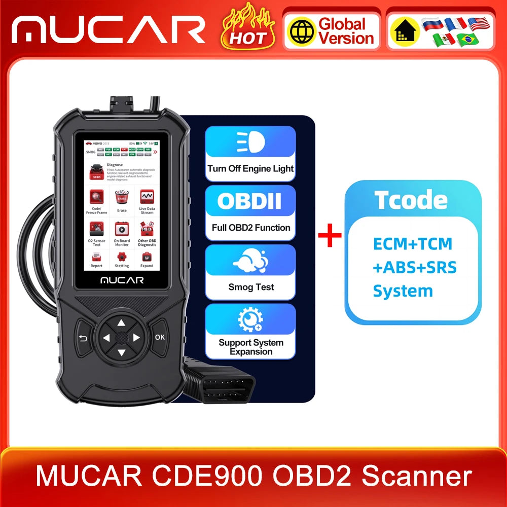 MUCAR CDE900 Pro OBD2 Scanner - 5-Inch Full System Code Reader