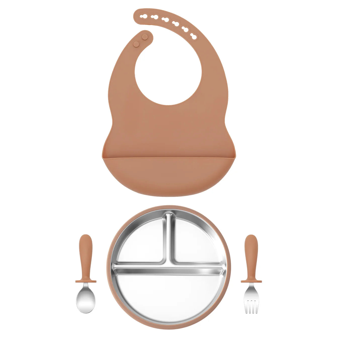 Stainless Steel Silicone Baby Feeding Set - 4 Piece BPA-Free Tableware