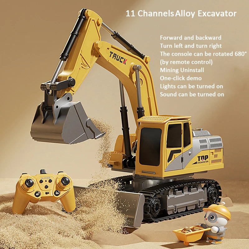 Alloy RC Excavator Toy Car - Lights and Sound Engineering Vehicle