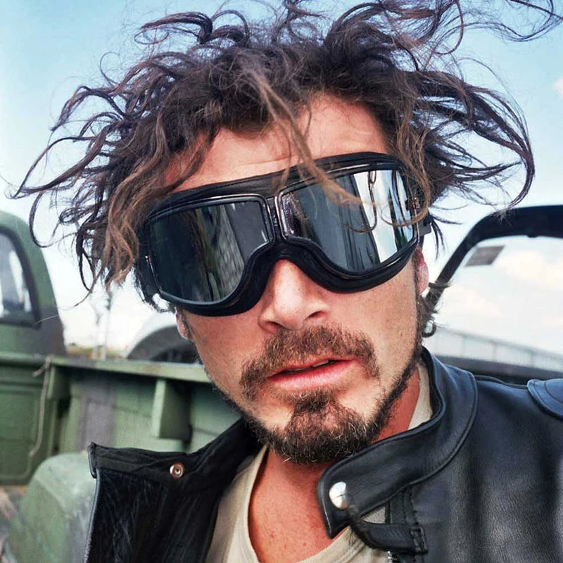 Retro Windproof Motorcycle Helmet Glasses - Brown