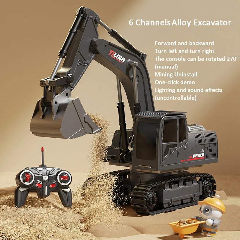Alloy RC Excavator Toy Car - Lights and Sound Engineering Vehicle