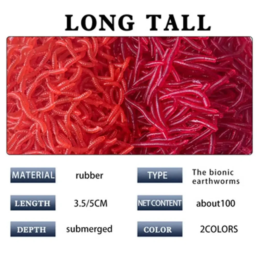 100pcs Soft Bloodworm Fishing Lures - Realistic Red Worm Bait Set