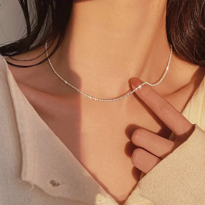 Sparkling Silver Color Clavicle Chain Necklace