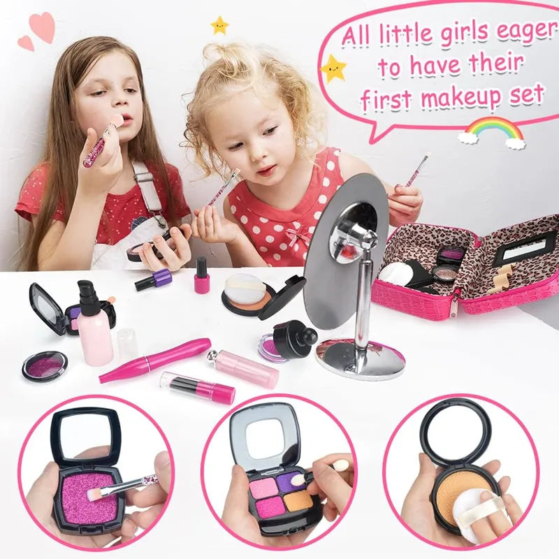 Kids Fake Makeup Kit with Cosmetic Bag - Pretend Play Set
