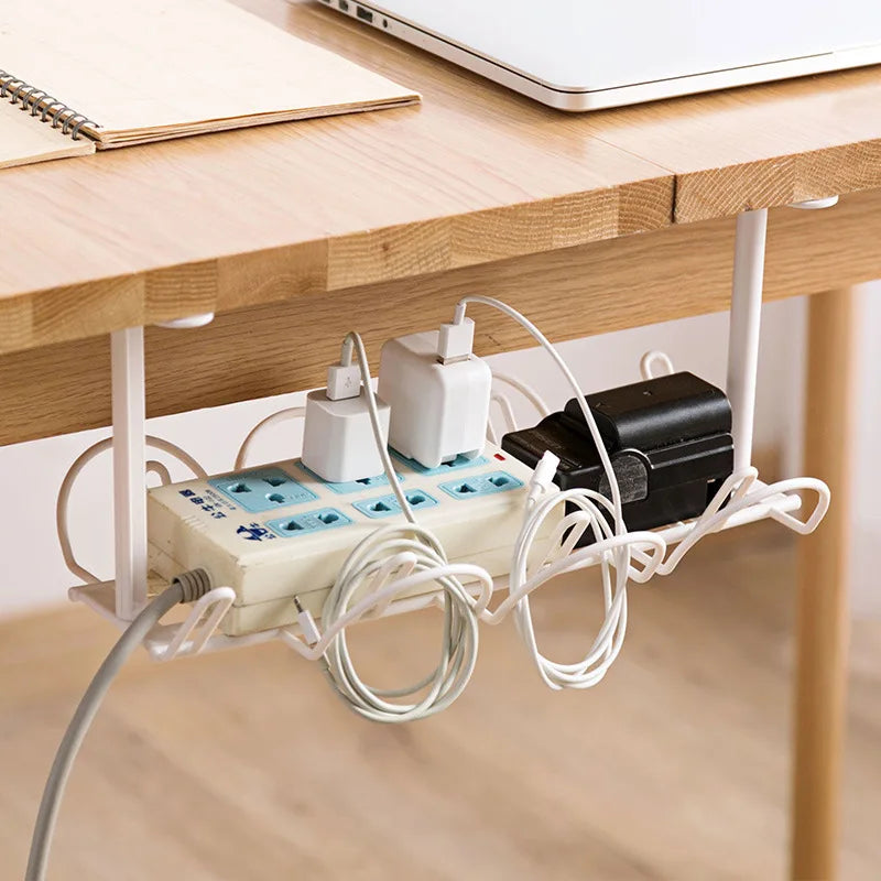 Under Desk Cable Storage Rack - Plastic Socket Shelf Organizer