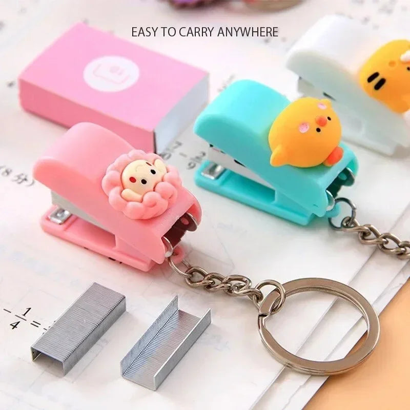 Mini Cartoon Stapler Keychain - Cute Animal Desk Accessory