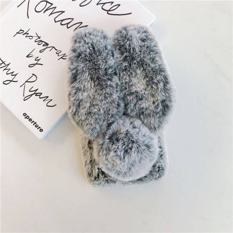 Soft Plush iPhone Case - 3D Furry Bunny Warm Phone Cover