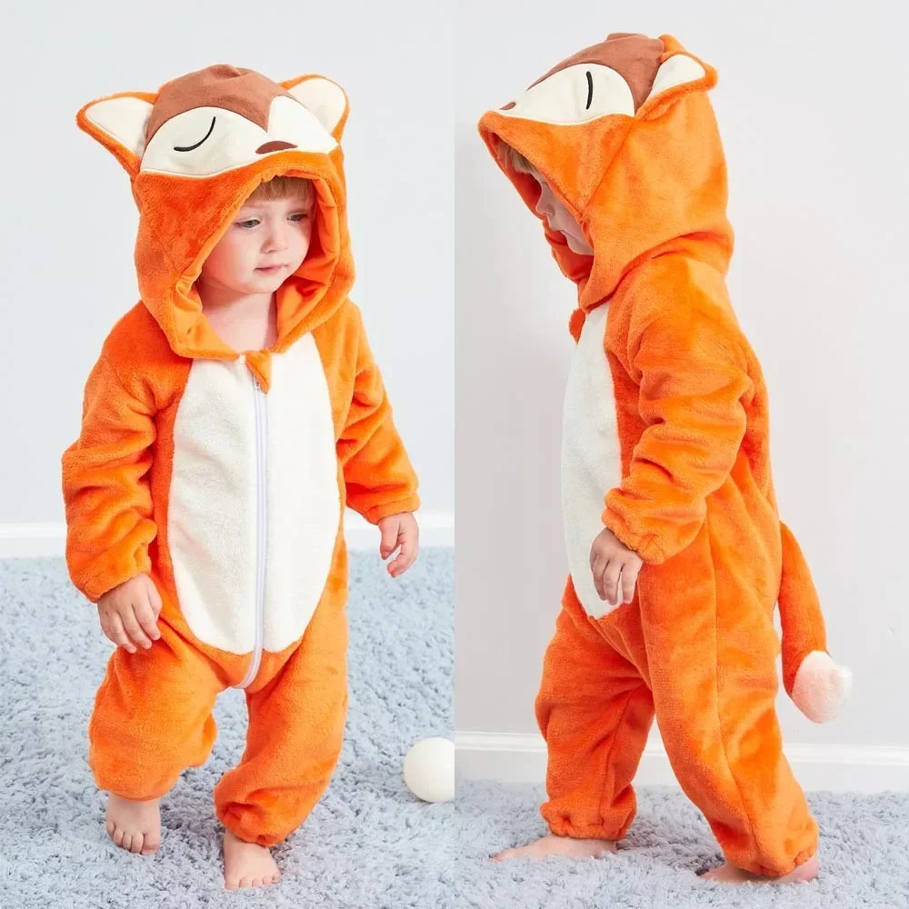 Winter Lion Kigurumi Baby Romper with Hooded Design