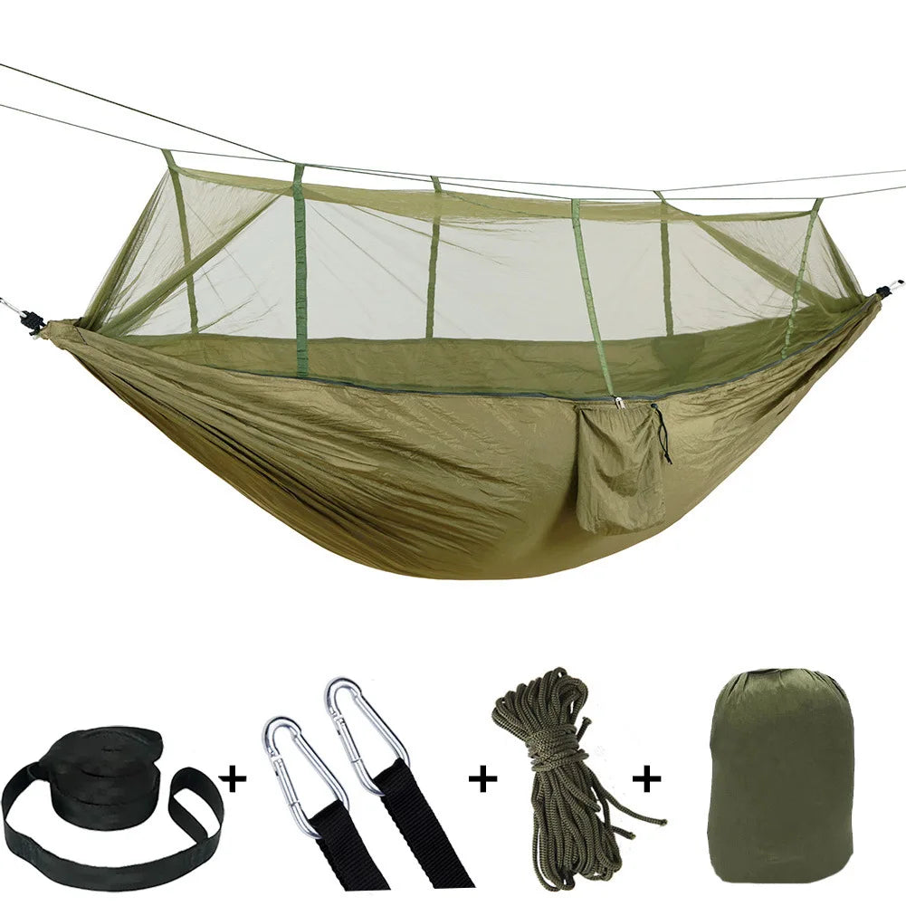 Portable Camping Hammock with Mosquito Net - 210T Nylon Swing Bed