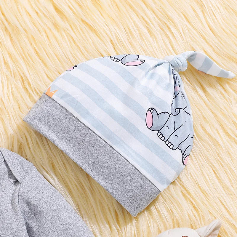 Infant Long Sleeve Romper Set - Romper, Pants and Hat Outfit