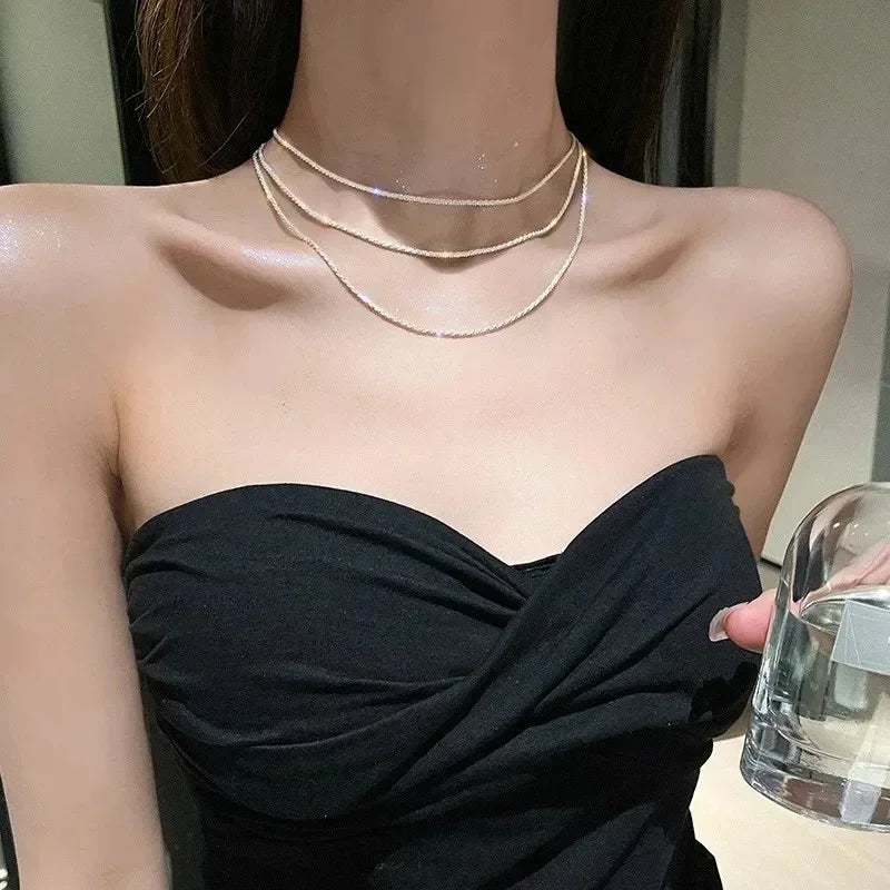 Sparkling Silver Color Clavicle Chain Necklace