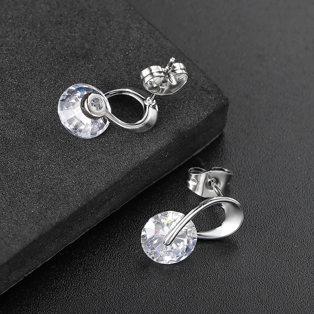 Cubic Zirconia Stud Earrings in Rose Gold or Silver Tone