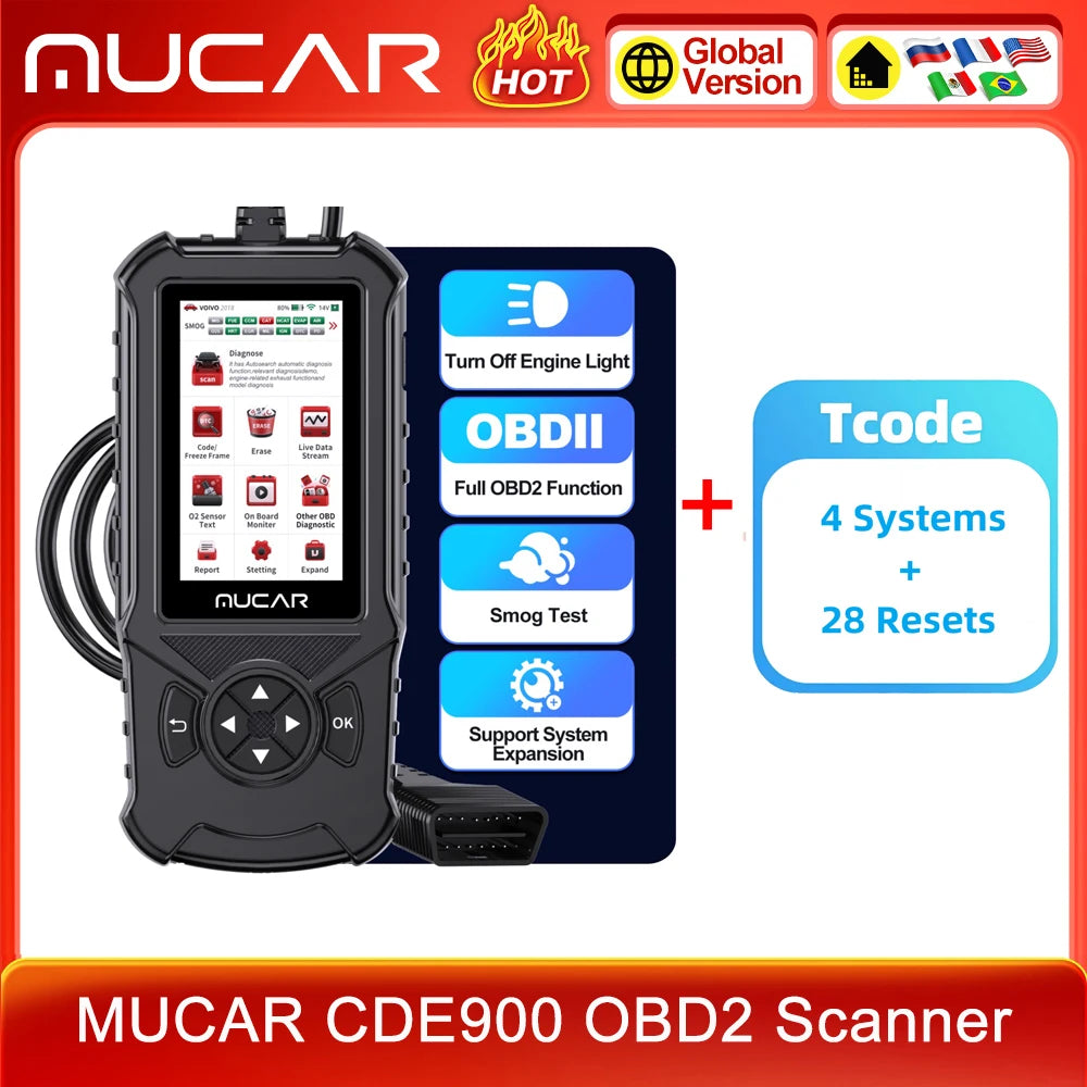 MUCAR CDE900 Pro OBD2 Scanner - 5-Inch Full System Code Reader