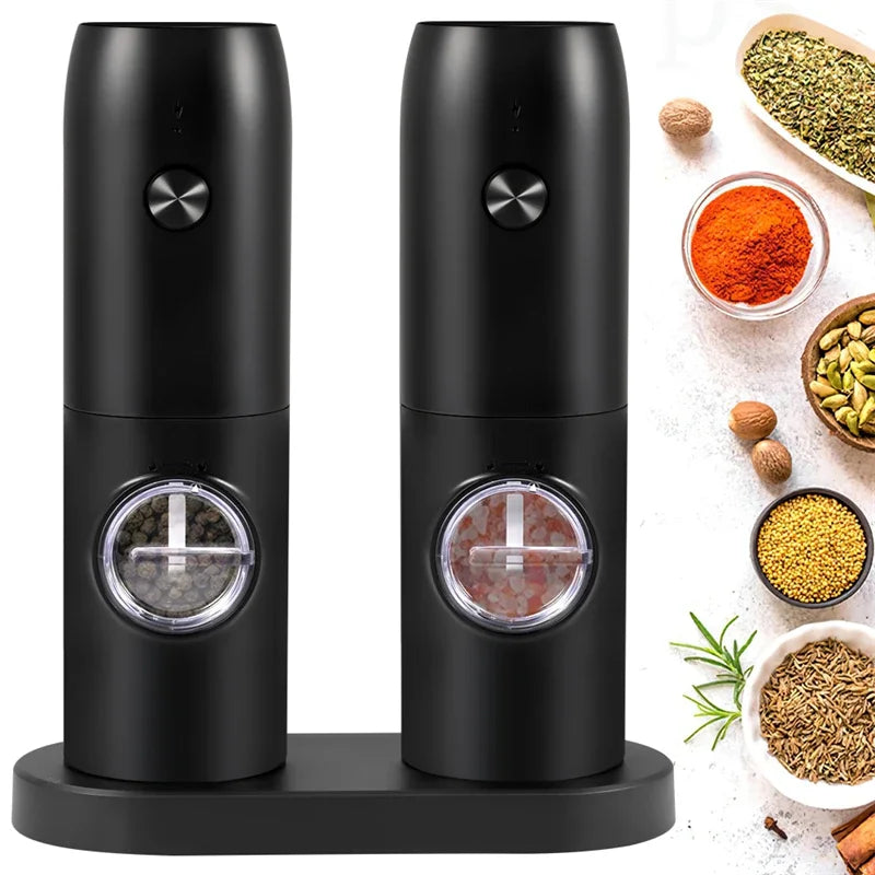 Rechargeable Electric Salt and Pepper Grinder Set with Base