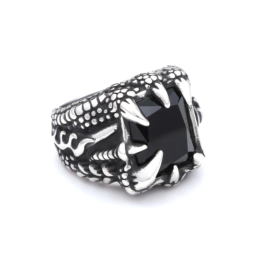 Gothic Dragon Claw Stainless Steel Black Stone Ring