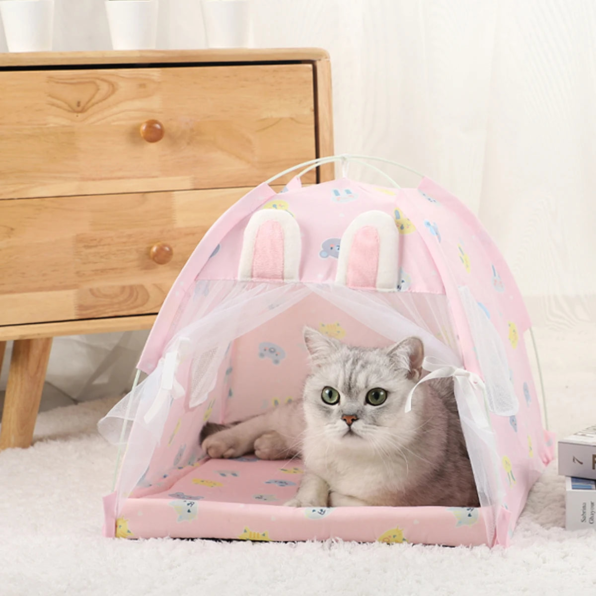 Warm Clamshell Cat Tent Bed with Cushion