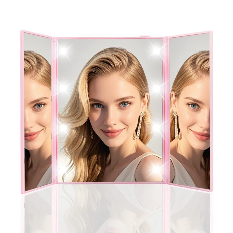 Portable LED Three-Sided Makeup Mirror - Folding Vanity Stand