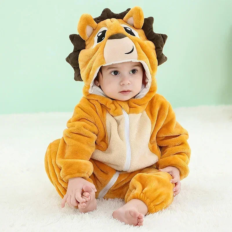 Winter Lion Kigurumi Baby Romper with Hooded Design