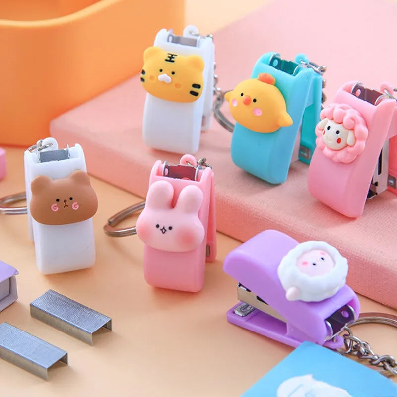 Mini Cartoon Stapler Keychain - Cute Animal Desk Accessory