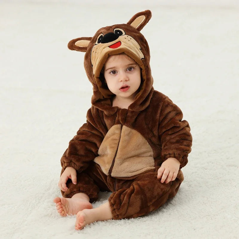 Winter Lion Kigurumi Baby Romper with Hooded Design