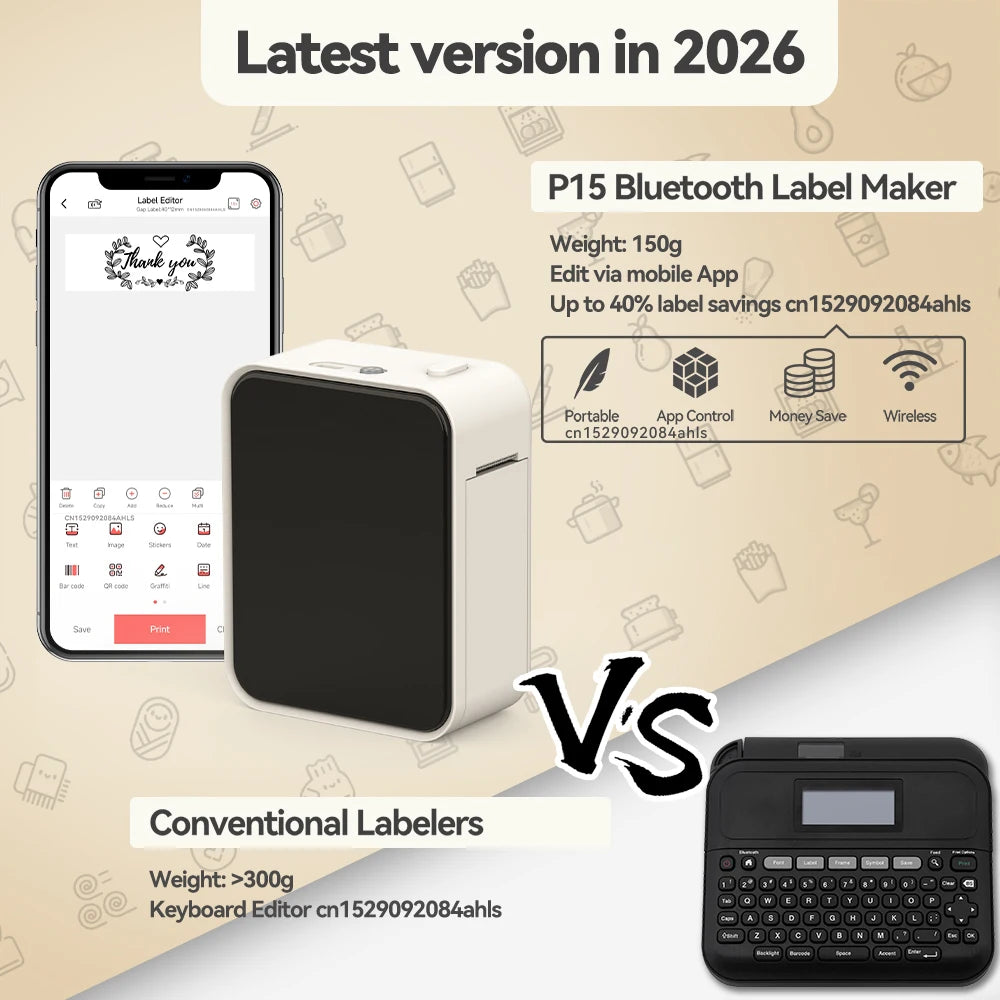 Marklife P15 Bluetooth Label Printer - Portable Inkless Sticker Maker
