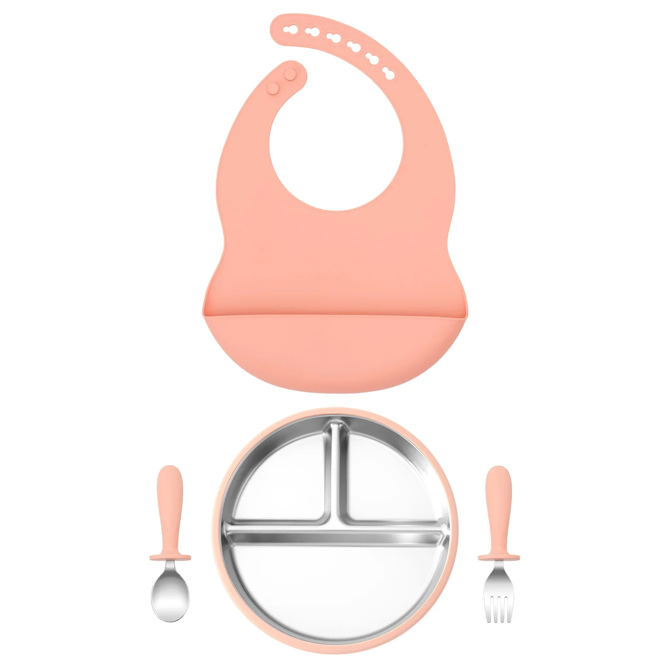 Stainless Steel Silicone Baby Feeding Set - 4 Piece BPA-Free Tableware