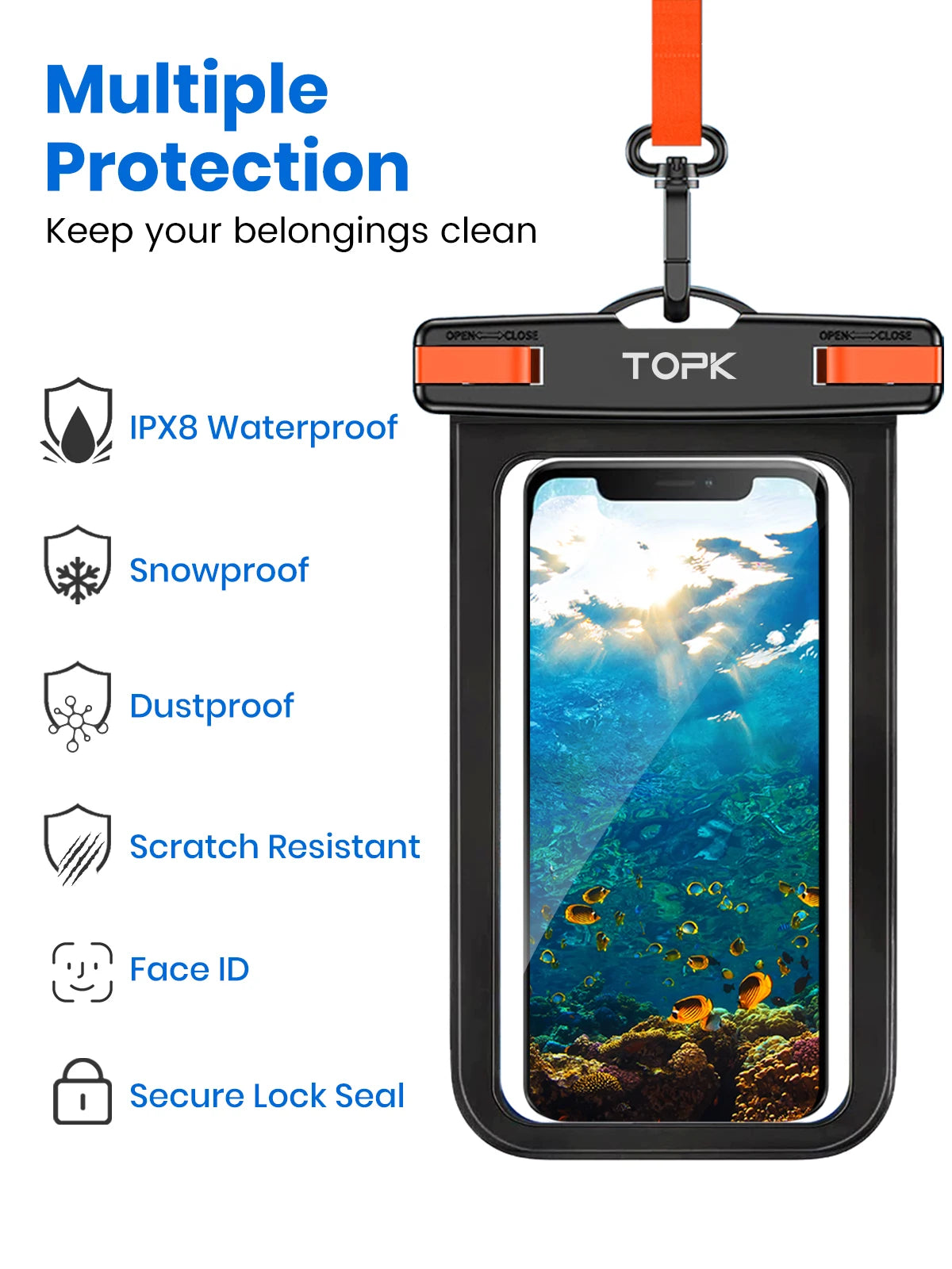 TOPK E01 IPX8 Waterproof Phone Pouch with Lanyard