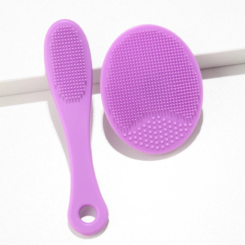 2-Piece Silicone Facial Cleansing Brush Set - Rose Red
