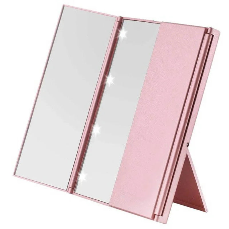 Portable LED Three-Sided Makeup Mirror - Folding Vanity Stand