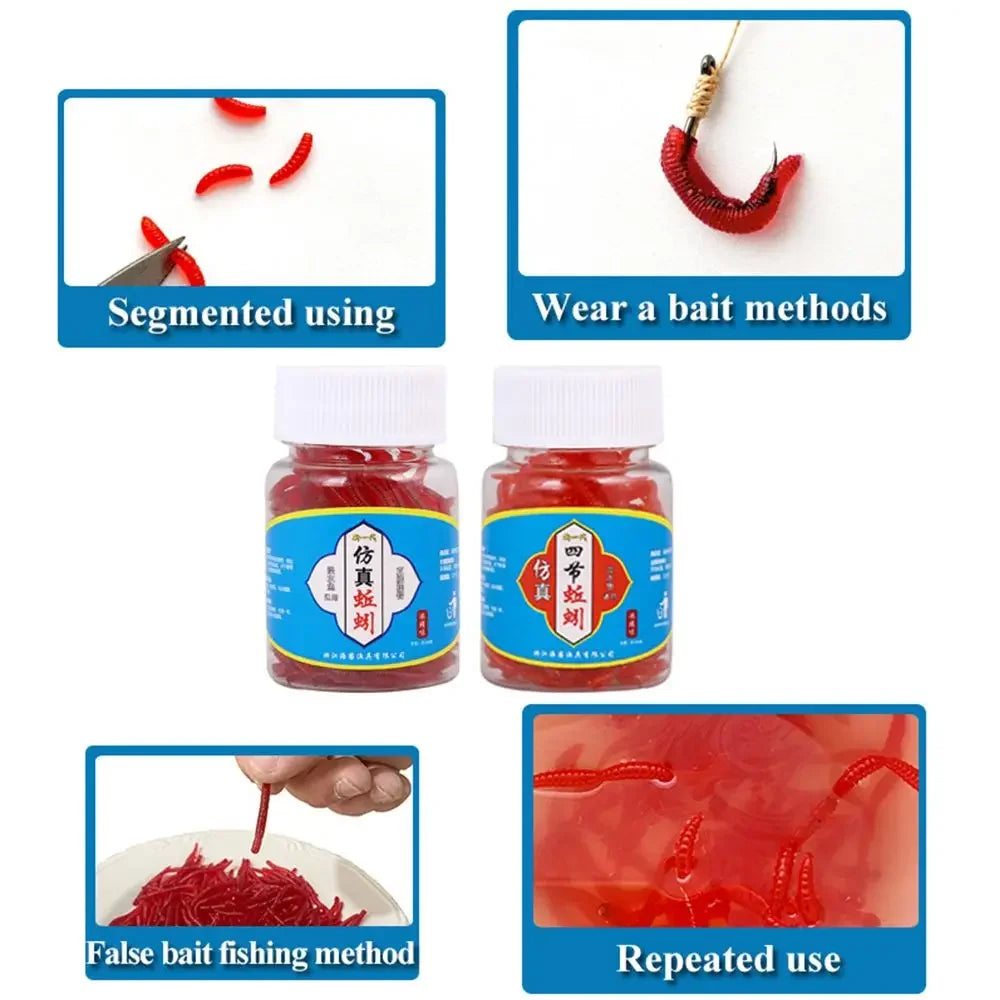 100pcs Soft Bloodworm Fishing Lures - Realistic Red Worm Bait Set