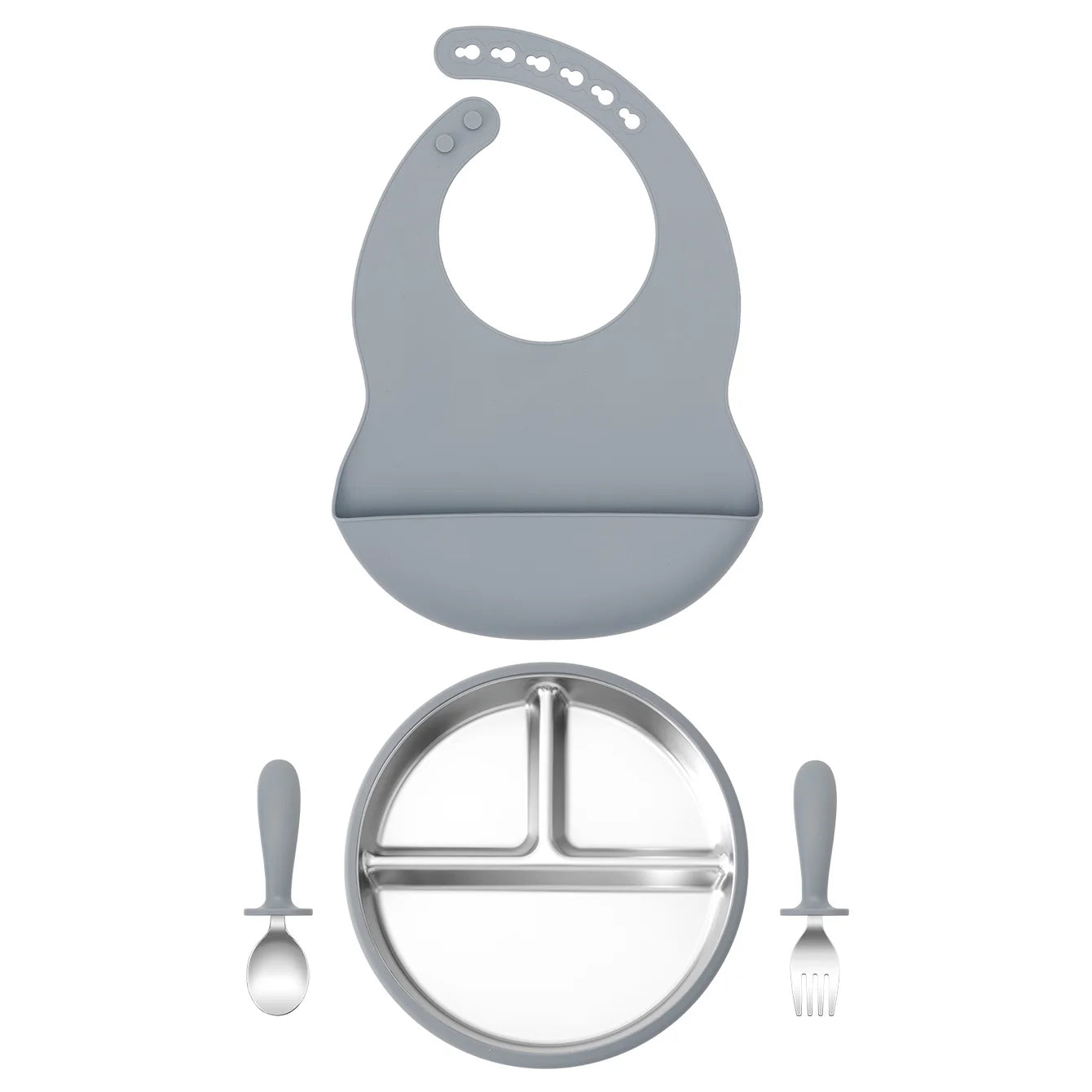 Stainless Steel Silicone Baby Feeding Set - 4 Piece BPA-Free Tableware