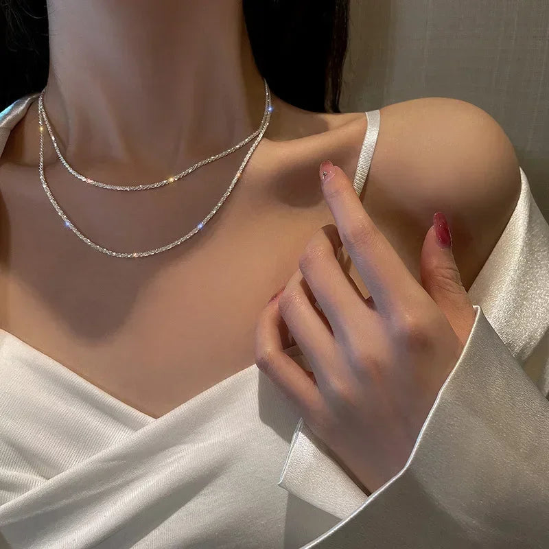 Sparkling Silver Color Clavicle Chain Necklace