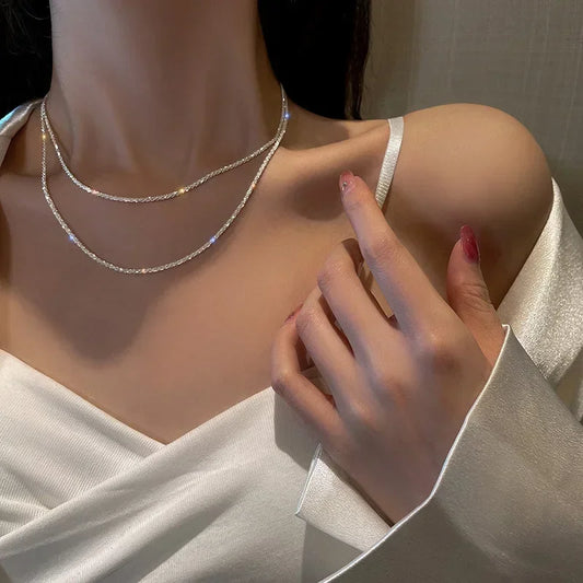 Sparkling Silver Color Clavicle Chain Necklace