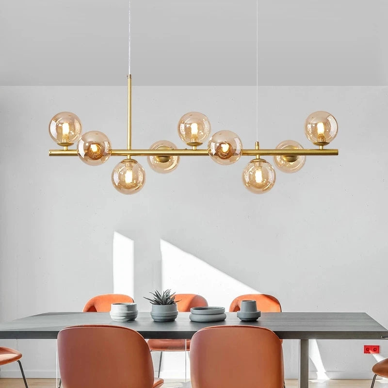 Gold Glass Ball LED Pendant Light with Multi-Head Design