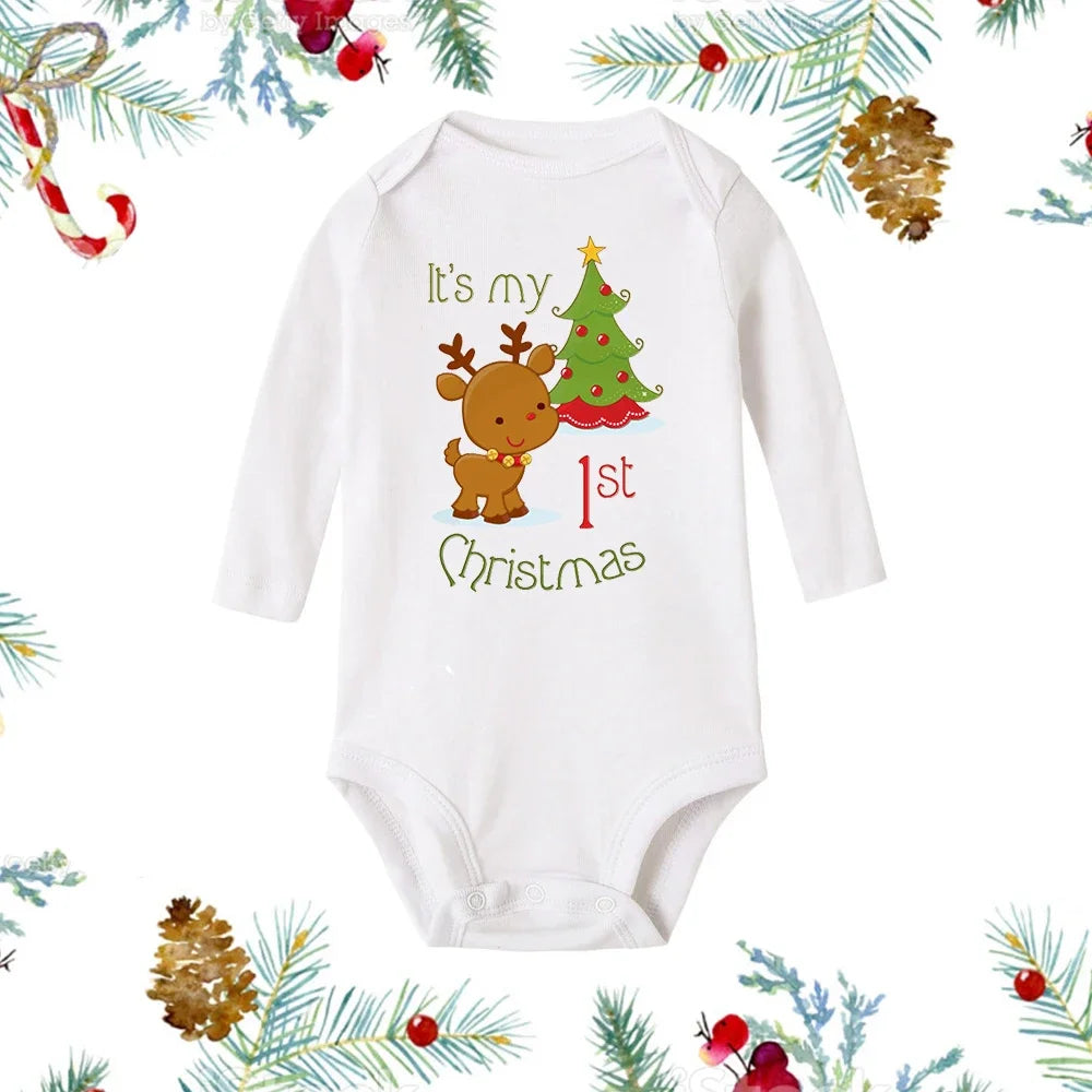My First Christmas Baby Romper - Snowman Long Sleeve Bodysuit