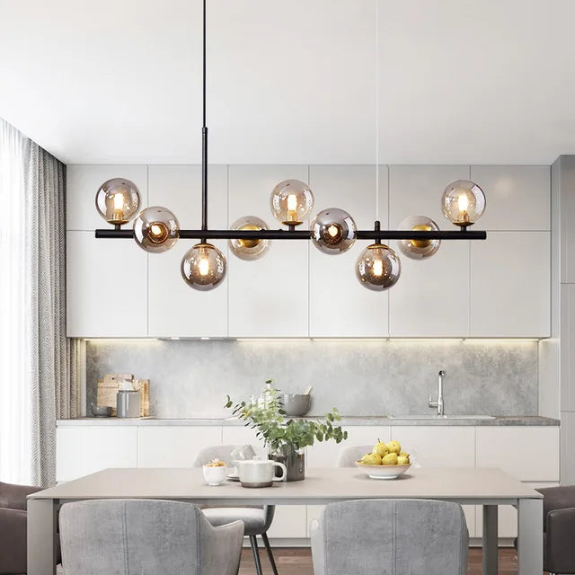 Gold Glass Ball LED Pendant Light with Multi-Head Design