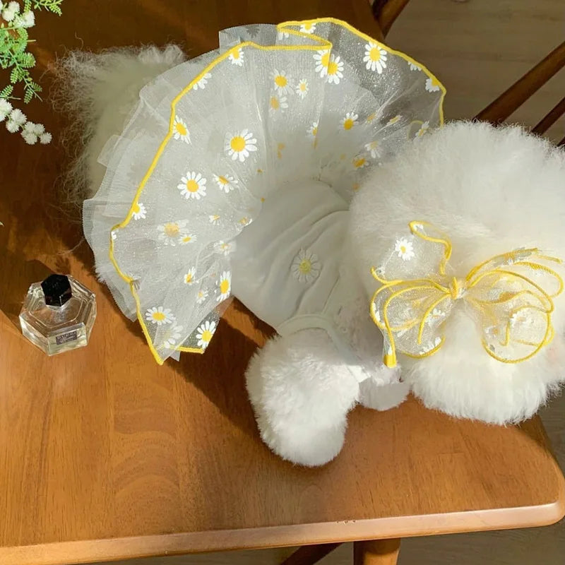 Strawberry Daisy Tulle Dog Dress for Small Pets