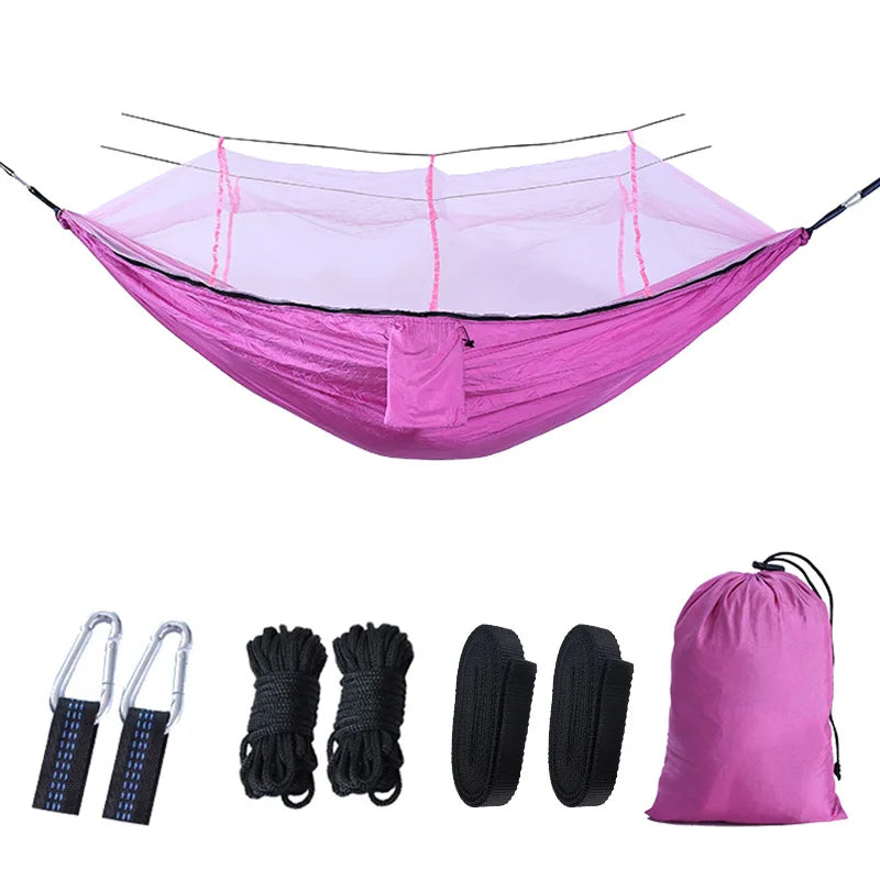 Portable Camping Hammock with Mosquito Net - 210T Nylon Swing Bed