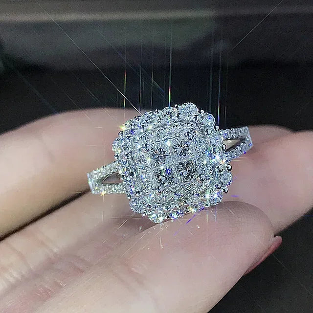 Champagne Square Crystal Statement Ring for Women