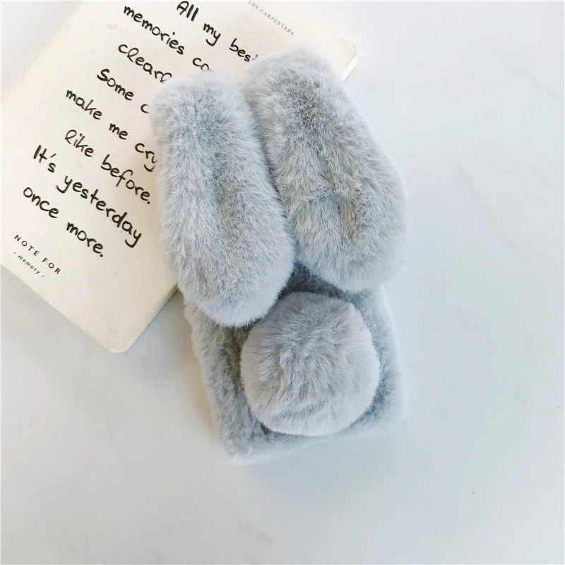 Soft Plush iPhone Case - 3D Furry Bunny Warm Phone Cover